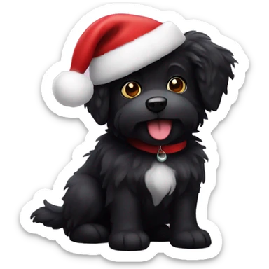 black fluffy dog with Santa hat sticker
