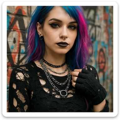 alt style girl with piercing and colorful hair, alternative fashion sticker