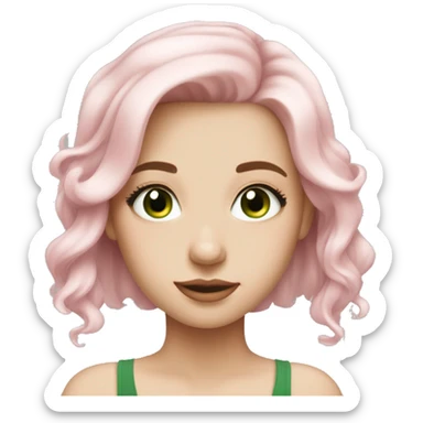 beautiful girl with fair skin, long eyelashes, green eyes and medium length light pink hair sticker