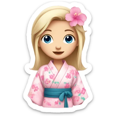 cute girl with blue eyes in pink flower kimono sticker
