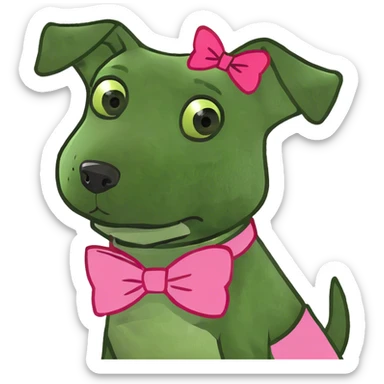 dog with a pink bow with a pick dress sticker