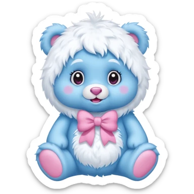 blue girl care bear yeti with bow sticker