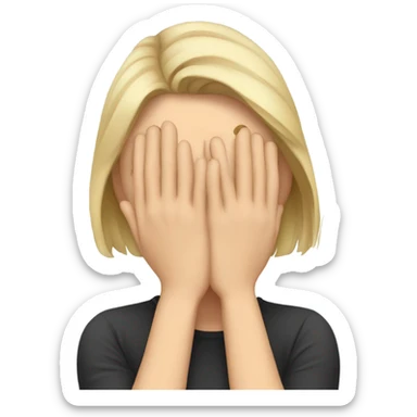 white woman hiding his face using hands, overwhelmed, sad expression sticker