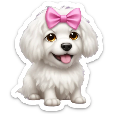 Fluffy white dog with a pink bow on his head sticker