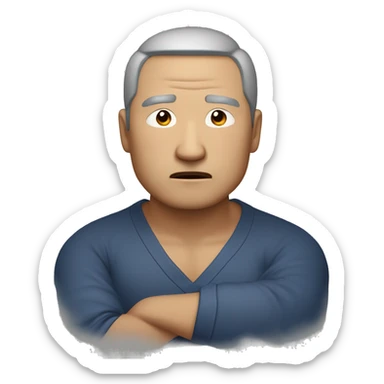 "Serious 50-year-old Asian man. Raised fist clenched tightly, white knuckles. Furrowed brows, clenched jaw. Eyes focused ahead. Posture radiates unwavering determination and commitment."
 sticker