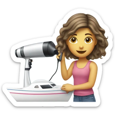 Girl using hair dryer to dry sailboat sticker