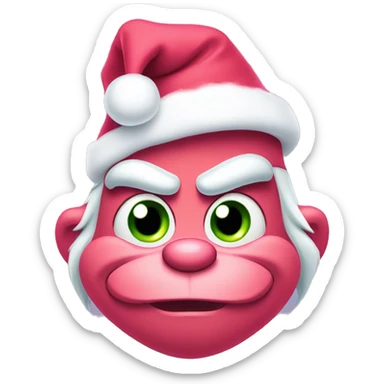 grinch face with a smirk wearing a light pink santa hat sticker