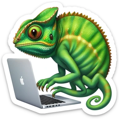 chameleon typing on laptop sticker