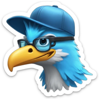 Crazy funny Cyberpunk Articuno head with beautiful smile wearing glasses and hat sticker