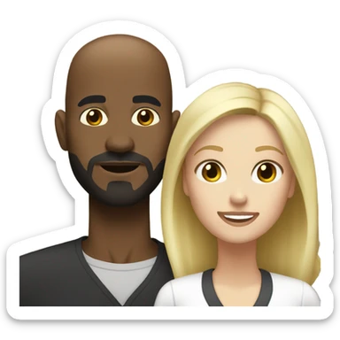 black bald man with goatee and white woman blonde hair brown eyes sticker
