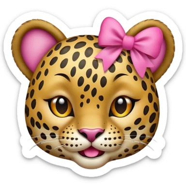 Winking leopard with a pink bow (Apple emoji style)  sticker