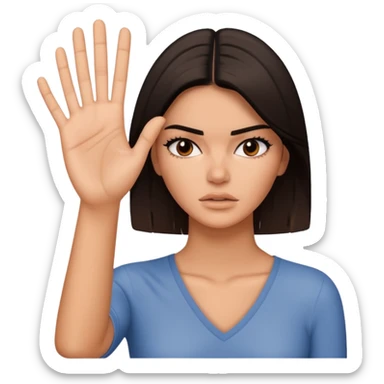 kendall jenner looking anoyed and showing her palm signalising stop sticker