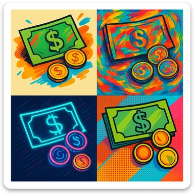 money, illustrated in a variety of creative styles sticker