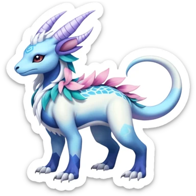 Shiny Glossy Pastel Light Divine Reptilian Beautiful Floral Snowy Pretty Absol-Amaura-Suicune-Cobalion-fusion, full body sticker