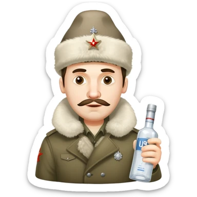 drunk Russian man with vodka bottle and ushanka hat sticker
