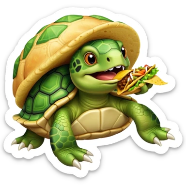 A turtle with many legs and his mouth open eating a taco sticker
