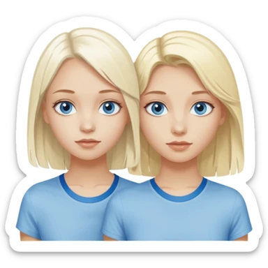 2 caucasian girls, one bleach blonde, then other a slightly darker shades of blonde. both grayish blue eyes. lighter blonde has a skater-y2k aesthetic and the dark blonde has a y2k-coquette aesthetic sticker