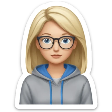 a woman, blonde highlights in hair, glasses and blue eyes. teacher, with a hoodie on and hair longer than shoulders, mid 30s  sticker