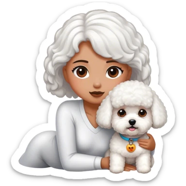 Bichon frise next to a tanned girl sticker