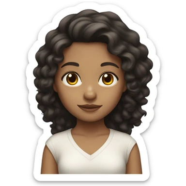 Girl with long very dark brawn curly hair with more whiteness skin sticker
