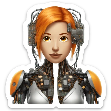 Head Female cyborg orange hair and circuits sticker