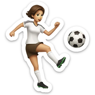 Pretty woman with short brown hair kicking a soccer ball sticker