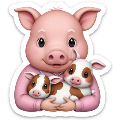 Home of rat, pig as parent hugging  cow, rabbit baby sticker