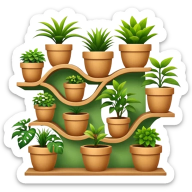 Complex curving Shelving wall to display and care for many plants  sticker
