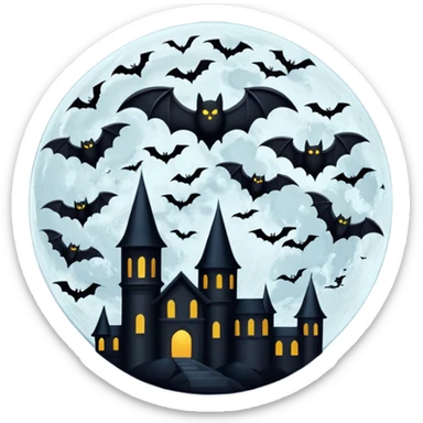 full moon with bats sticker