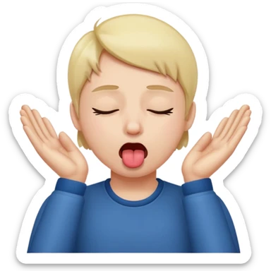 sticking out tongue with shut eyes and hand over ears sticker