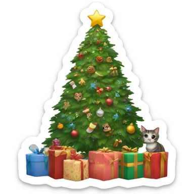 christmas tree surrounded by presents and cats sticker