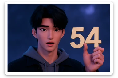 Make the character hold the number 54 in their left hand, keeping the original style and pose. Only add the number 54, do not change anything else. sticker