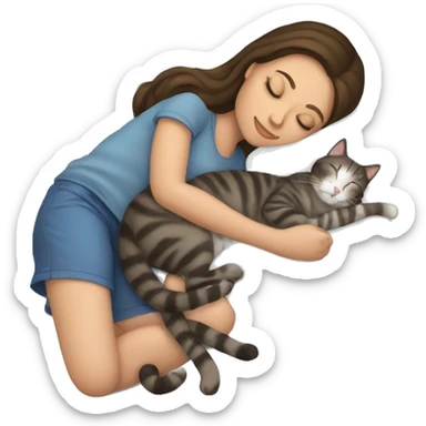 brunette girl sleeping with tabby cat  sticker