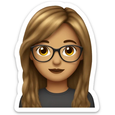 Pretty girl with brown hairy, long curtain bangs, brown glasses, and freckles  sticker