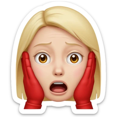 anxious face emoji, hands on cheeks, open mouth, nervous expression sticker