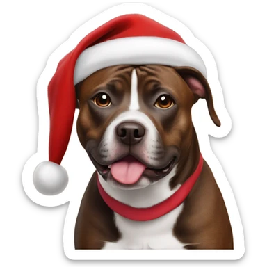 Brown staffy wearing santa hat sticker