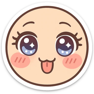 anime-inspired emoji in sexy manga style, large shiny eyes, emphasized eyelashes, cute smile with tongue out, red cheeks, glossy lips, pastel accents, delicate shading, HD, 512x512 pixels, solid color background, kawaii fanservice sticker