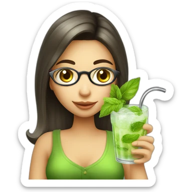 argentine girl with magnifying glass drinking mojito sticker