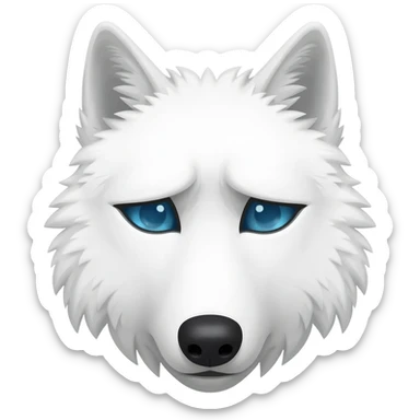 white wolf emoji with blue eyes and a sad expression sticker