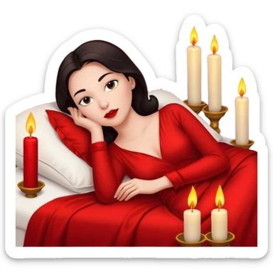 Low bed, red sheets, candles everywhere, woman reclining in shadowed control sticker
