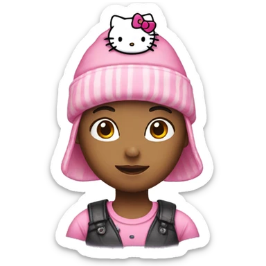 Woman wearing hello kitty hat sticker