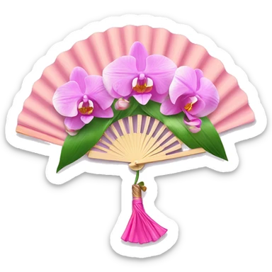 Pink venus hand fan with orchids sticker