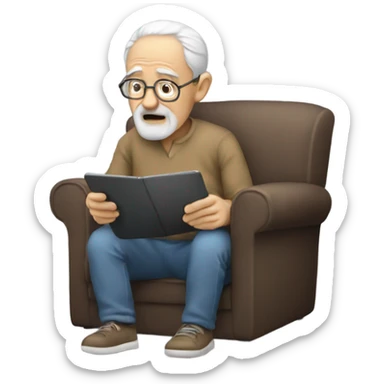 Lonely old man playing with iPad  sticker
