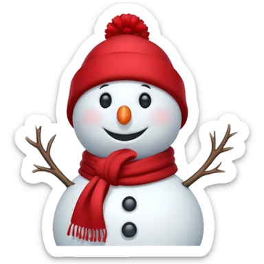 a snowman in a red scarf with the SW logo and a red New Year's hat sticker