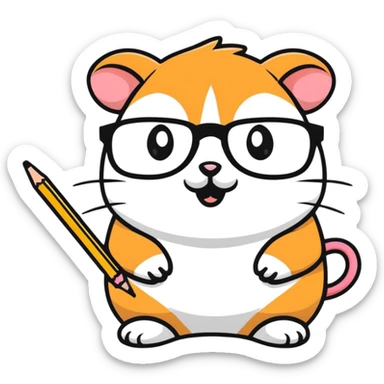 nerd hamster with round glasses holding a pencil sticker