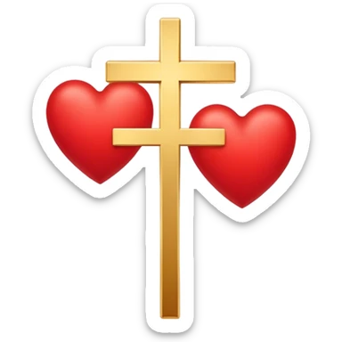Two red heart outlines united by a gold cross  sticker