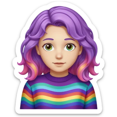 Lila renkli dalgalı saç beyaz tenrengi hafif çekik gözlü uzun kollu gökkuşağı swit sticker