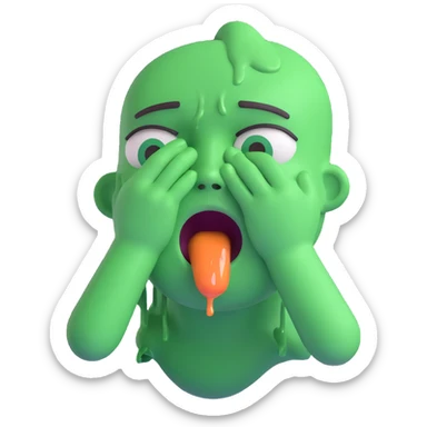 emoji with a sick green face, both vomiting and crying, dramatic expression sticker