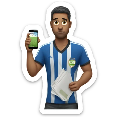 dramatic fair skin soccer fan looking at his phone in his hand and watching his bets lose sticker