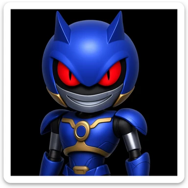 Keep the picture quality and style exactly the same. Make the eyes red and a bit scary, with a more intense, menacing stare and a subtle sinister grin. No other changes. sticker